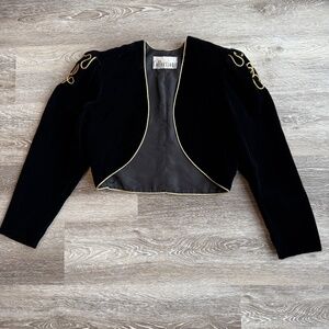 Retro Glam Vintage 80s Black Velvet Cropped jewelled Bolero Jacket
